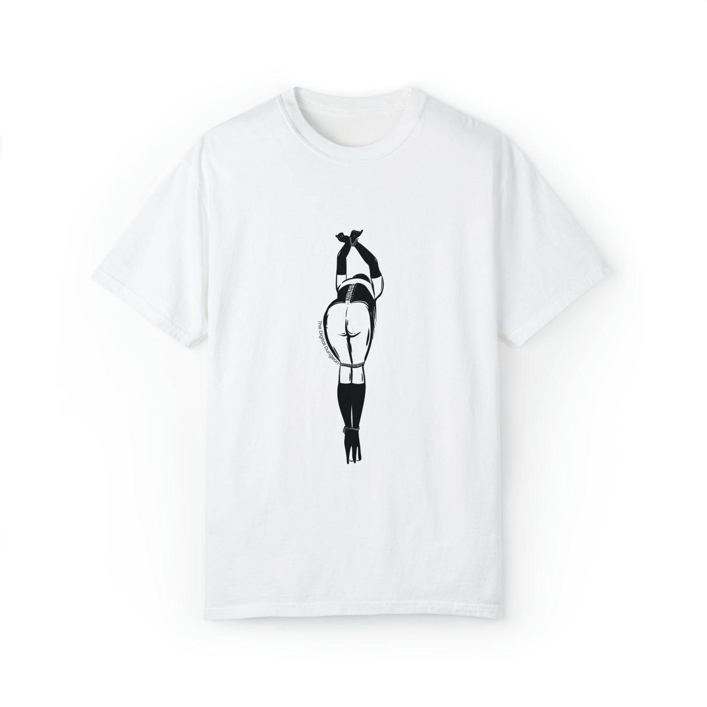 Tied Up and Bent Over Vintage Fetish Graphic Woman Bondage T-Shirt